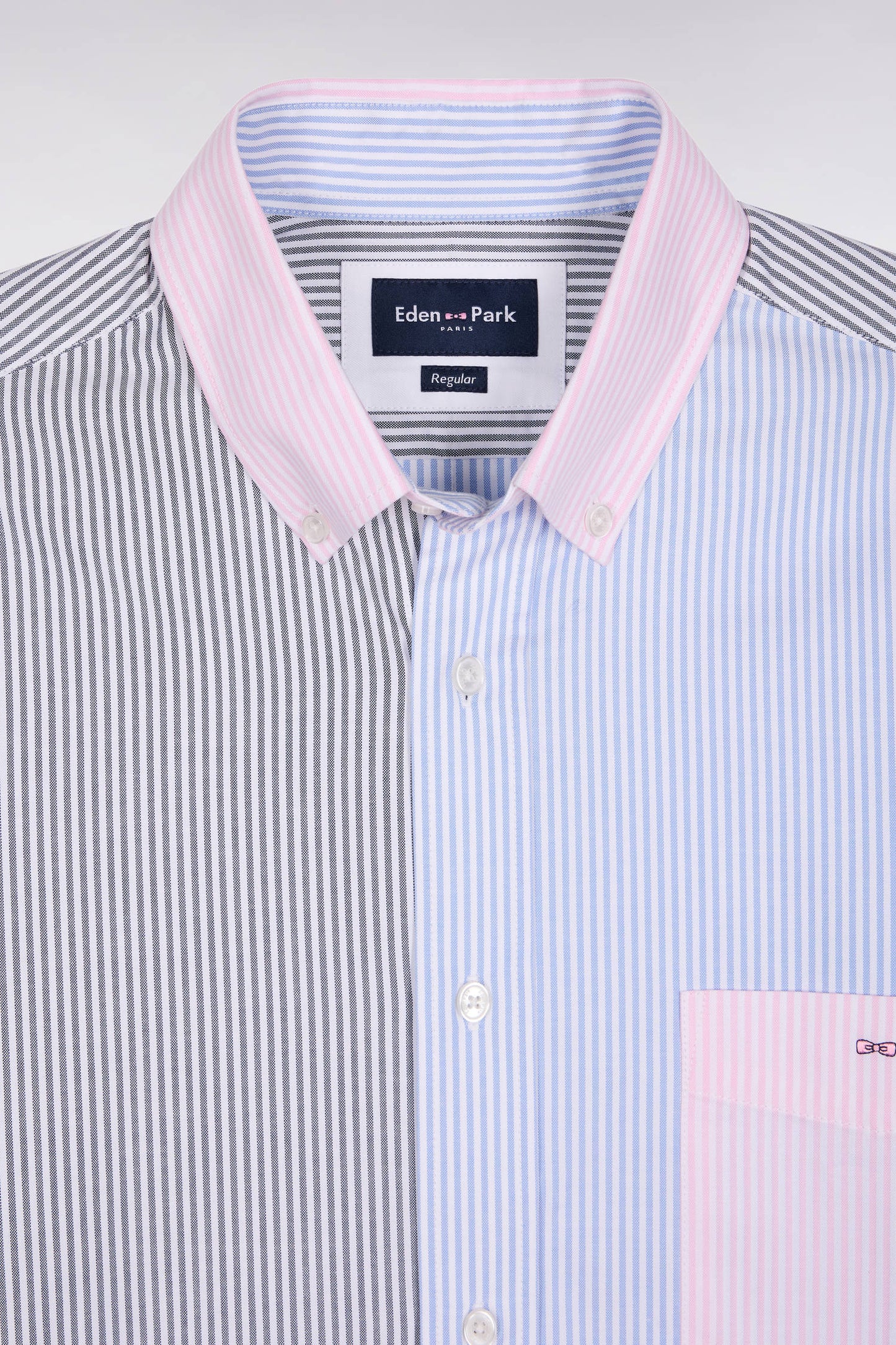 Chemise en twill de coton à rayures trois couleurs coupe droite