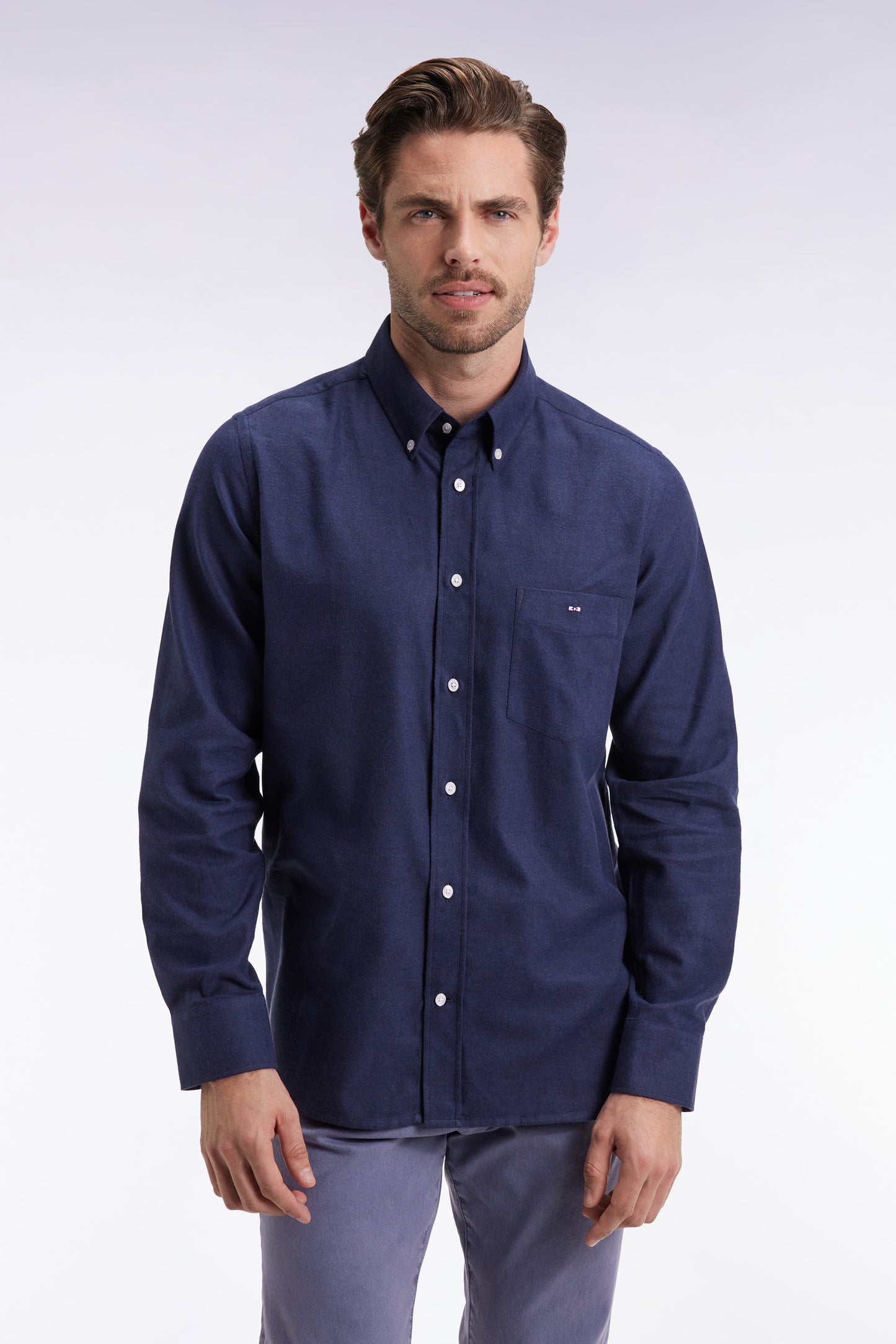 Chemise en flanelle marine coupe droite