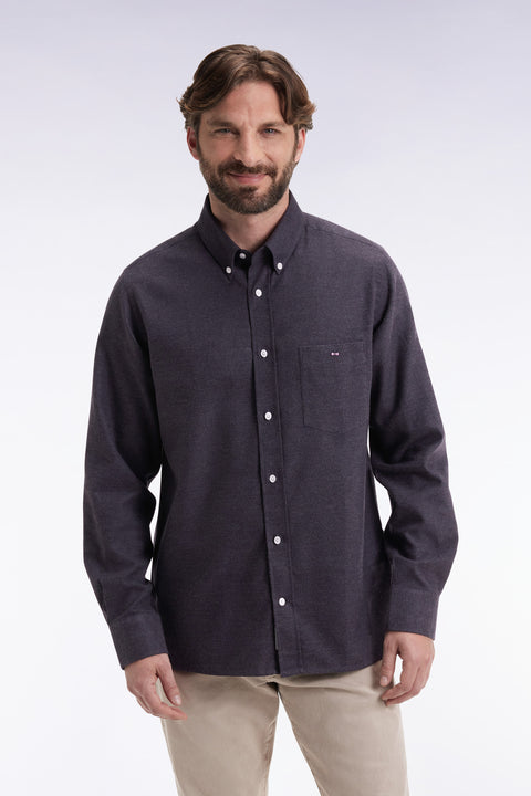 Chemise en flanelle gris foncé coupe droite - Image 1