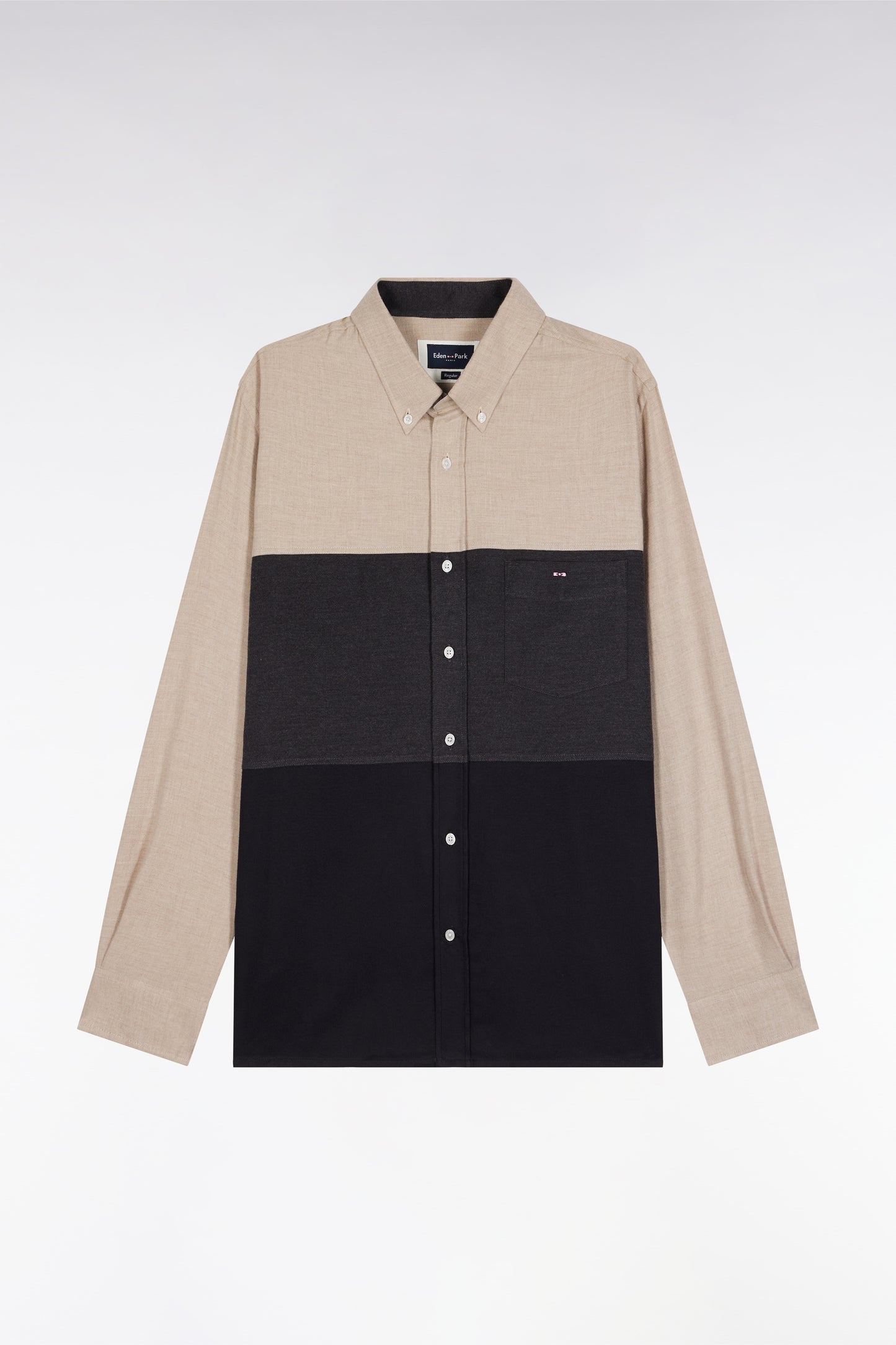 Chemise en flanelle tricolore marine et beige coupe droite