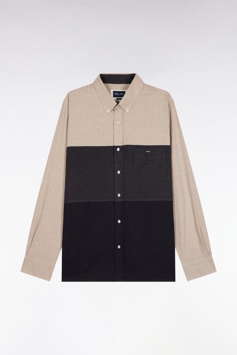 Three-tone navy and beige straight-cut flannel shirt - Image 2