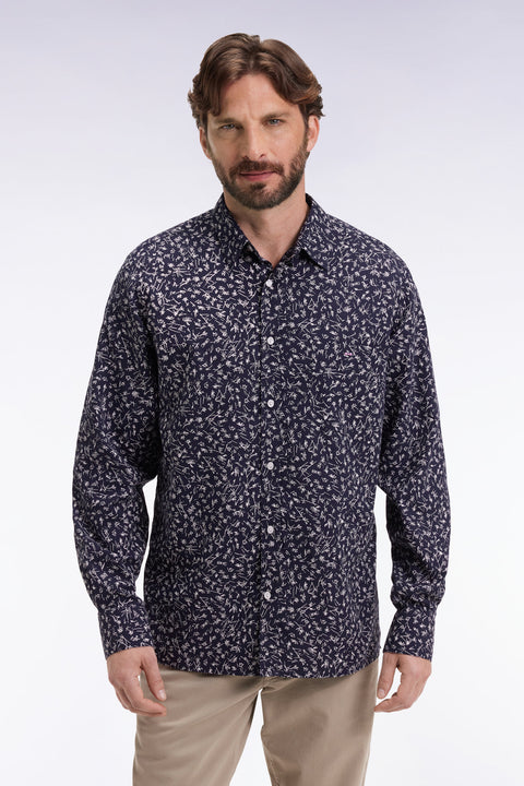 Chemise en coton marine imprimé floral coupe droite - Image 1