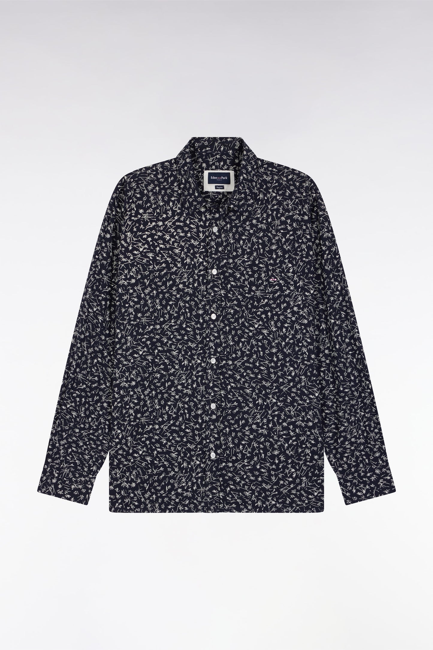 Chemise en coton marine imprimé floral coupe droite