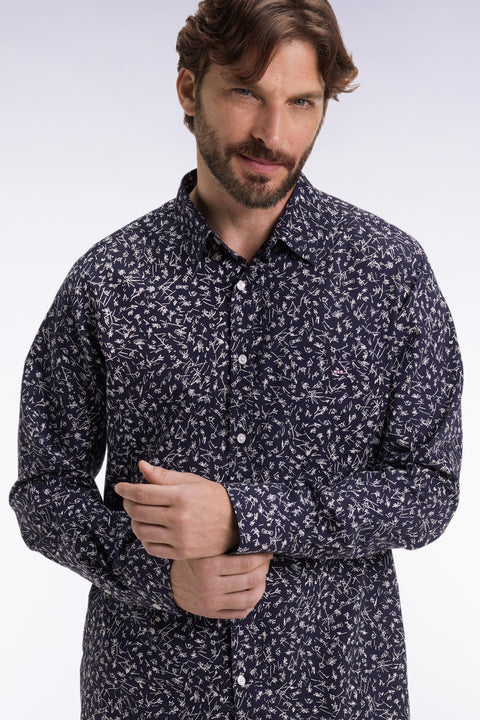 Chemise en coton marine imprimé floral coupe droite - Image 3