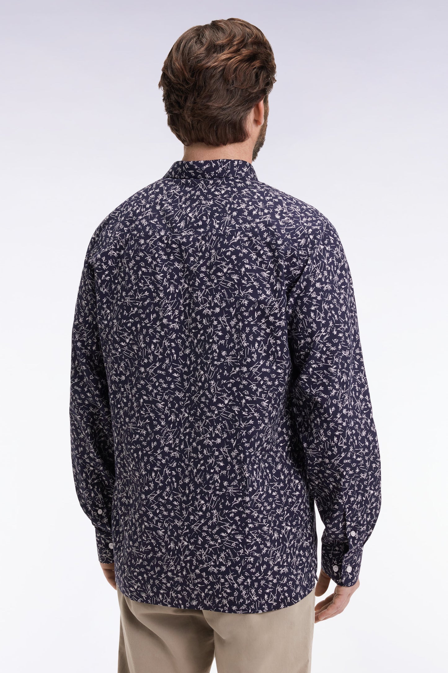 Chemise en coton marine imprimé floral coupe droite