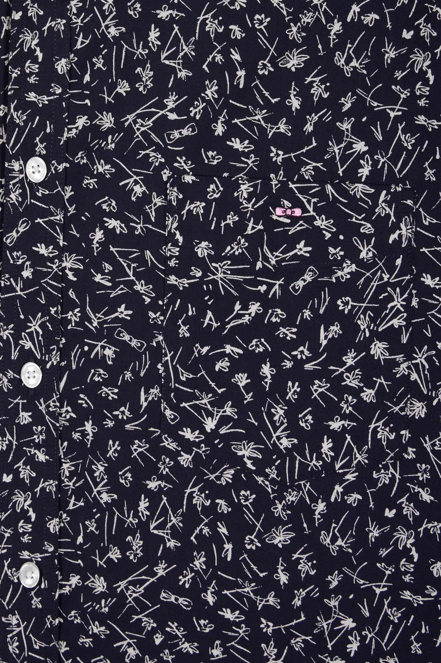 Navy cotton shirt with floral print, straight cut