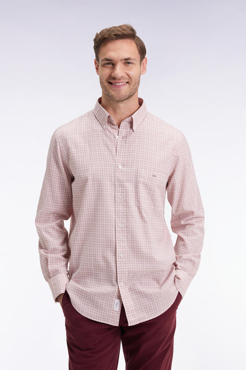 Chemise en coton à carreaux rose coupe droite - Image 1