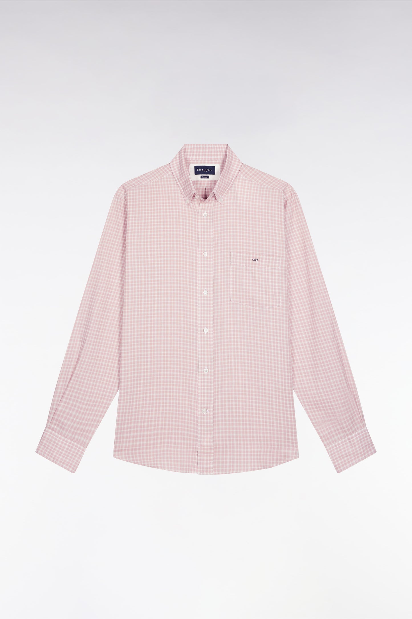 Chemise en coton à carreaux rose coupe droite