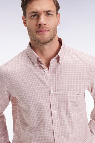 Pink check cotton shirt, straight cut