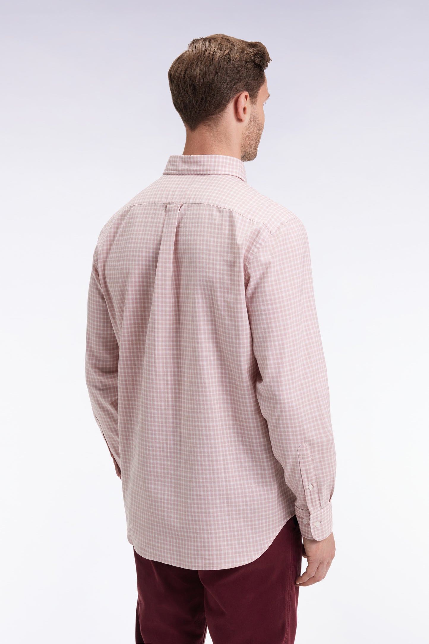 Chemise en coton à carreaux rose coupe droite