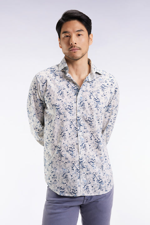 Chemise à imprimé floral en coton gris clair coupe droite - Image 1