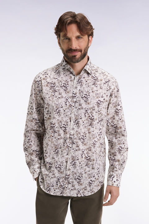 Chemise à imprimé floral en coton marron coupe droite - Image 1