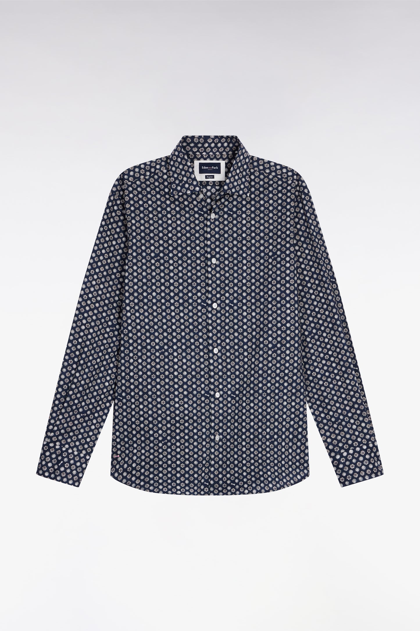Chemise en coton marine à imprimé floral graphique coupe droite