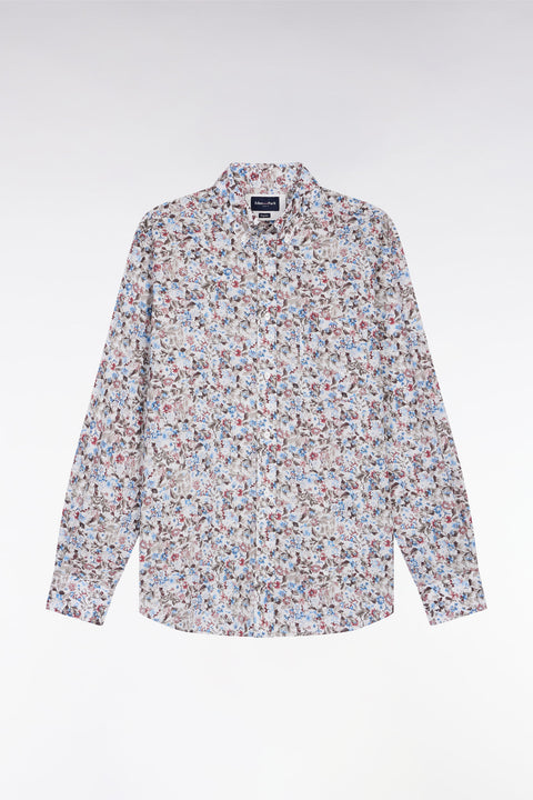 Chemise à micro-motifs fleurs en coton marron coupe droite - Image 2