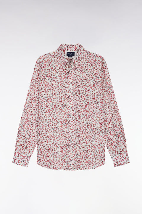Chemise en popeline de coton à micro-motifs fleurs rouge coupe droite - Image 2