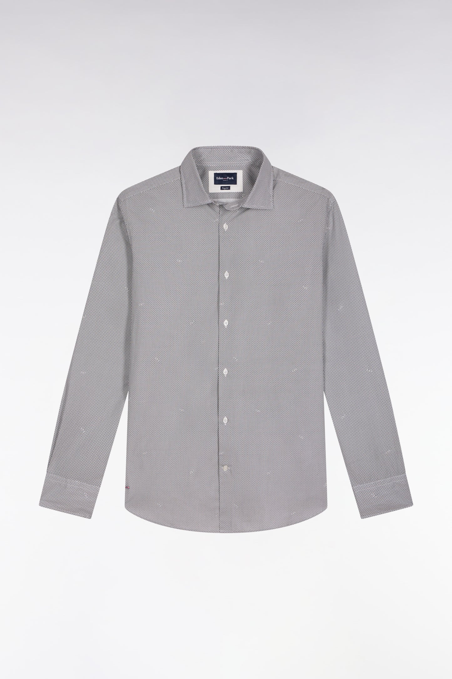 Chemise en popeline de coton à micro-motifs beige coupe droite