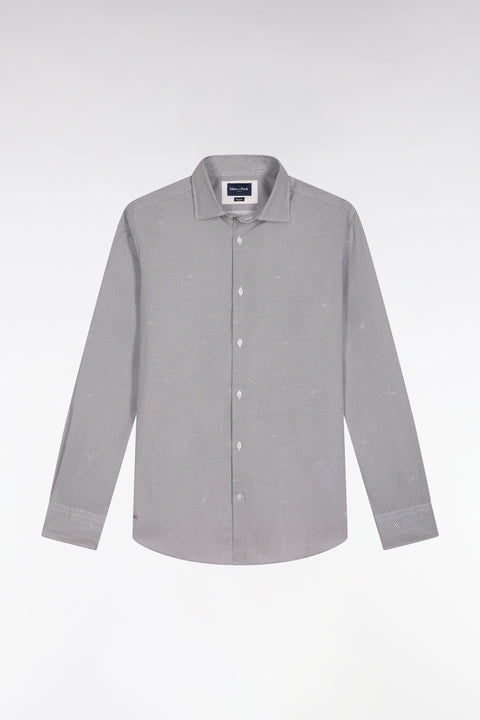 Chemise en popeline de coton à micro-motifs beige coupe droite - Image 2