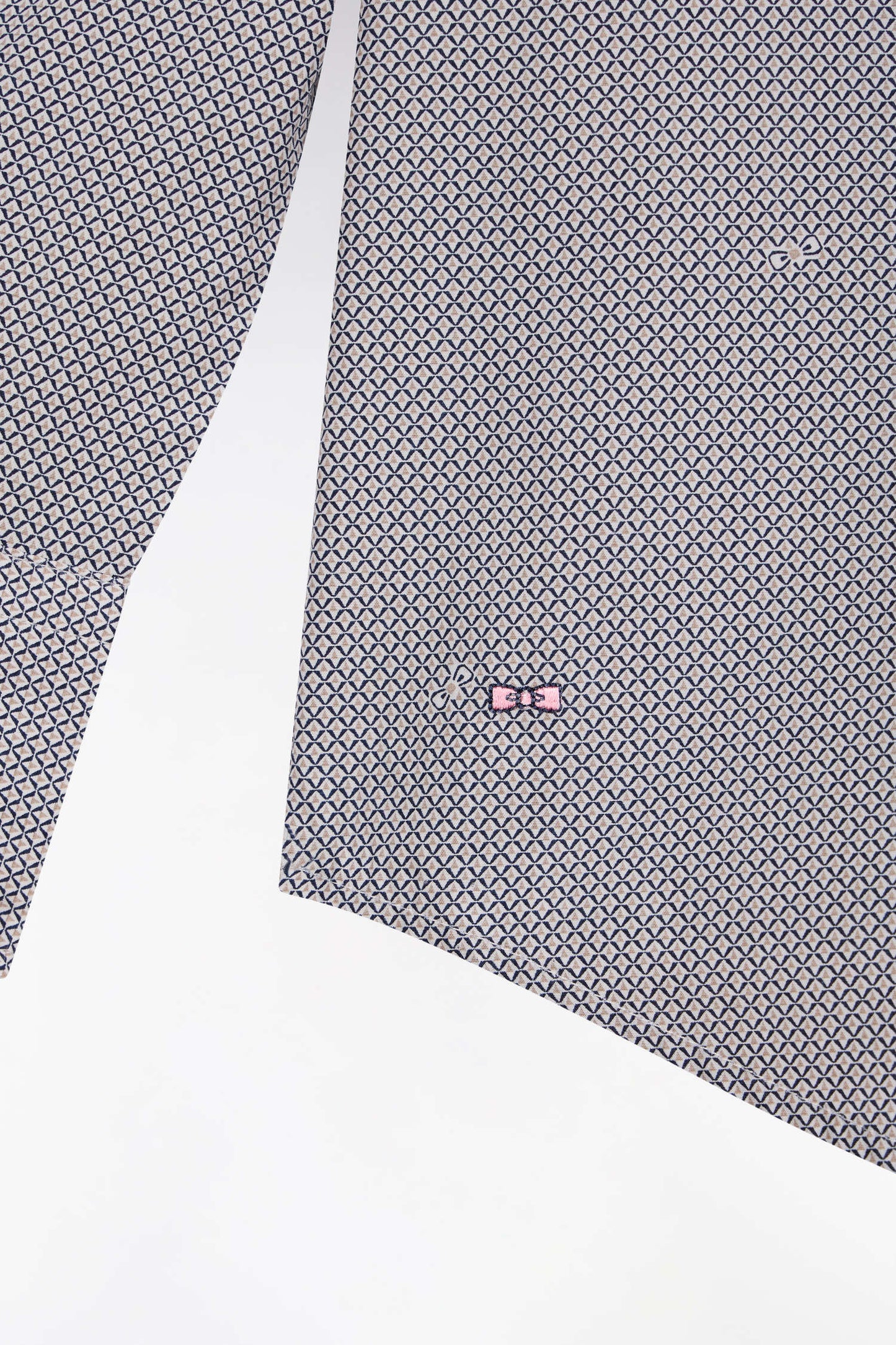 Chemise en popeline de coton à micro-motifs beige coupe droite