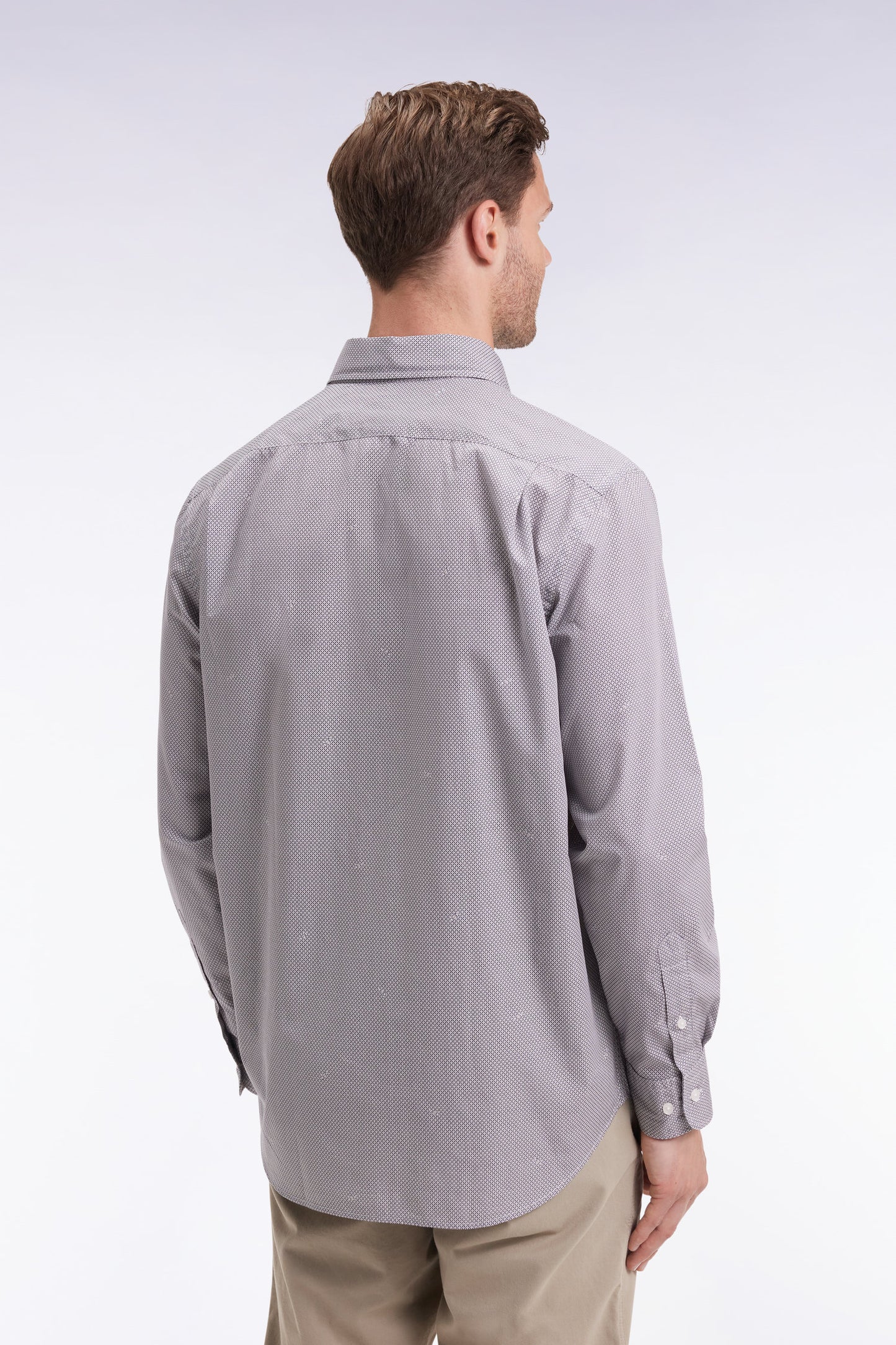 Chemise en popeline de coton à micro-motifs beige coupe droite