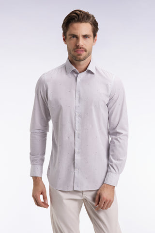 Chemise en popeline de coton à micro-motifs marine coupe slim