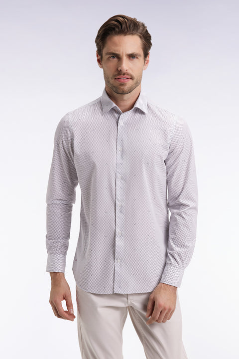 Chemise en popeline de coton à micro-motifs marine coupe slim - Image 1