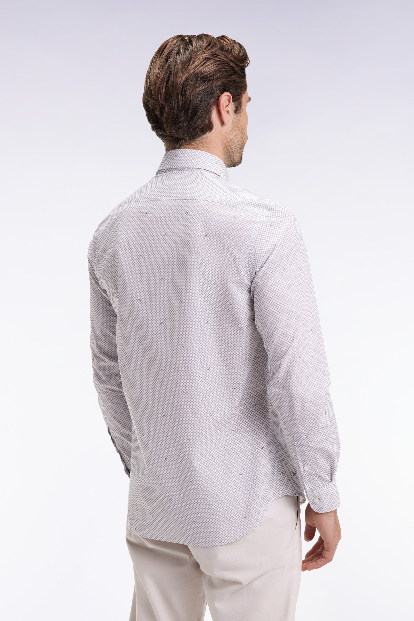 Chemise en popeline de coton à micro-motifs marine coupe slim
