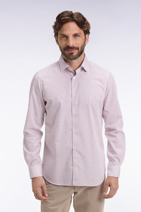 Cotton poplin shirt with burgundy micropatterns, slim fit - Image 3