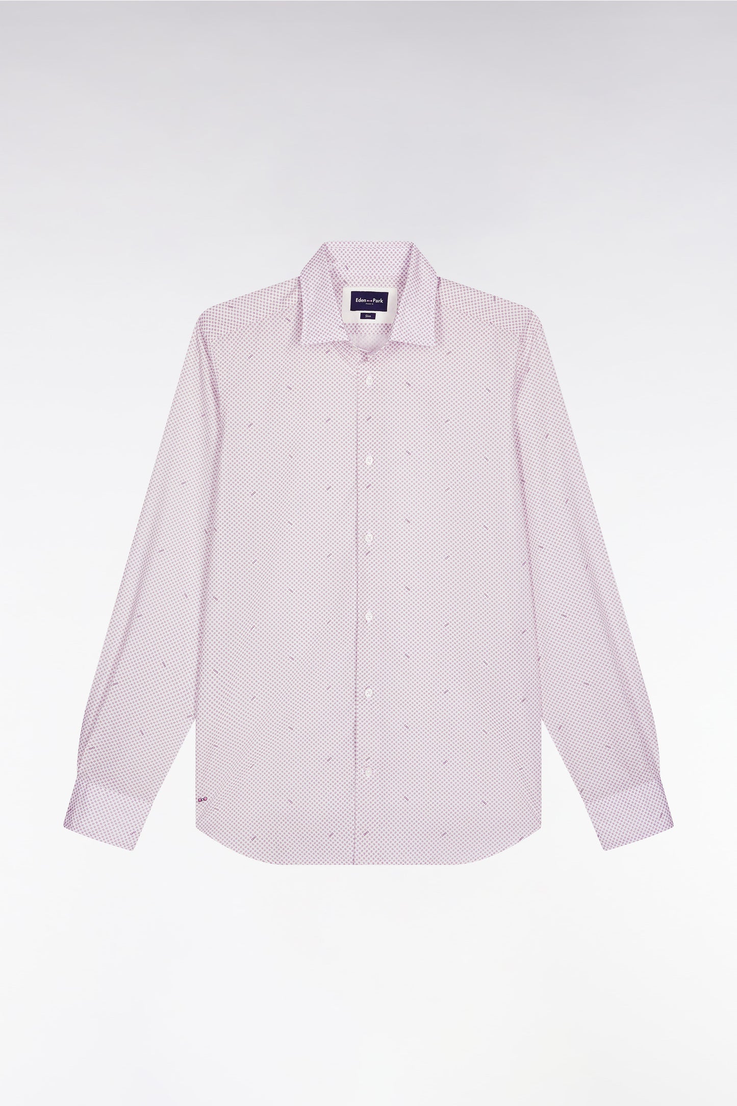 Chemise en popeline de coton à micro-motifs bordeaux coupe slim