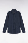 Chemise en coton à micro-motif pois bleu coupe slim