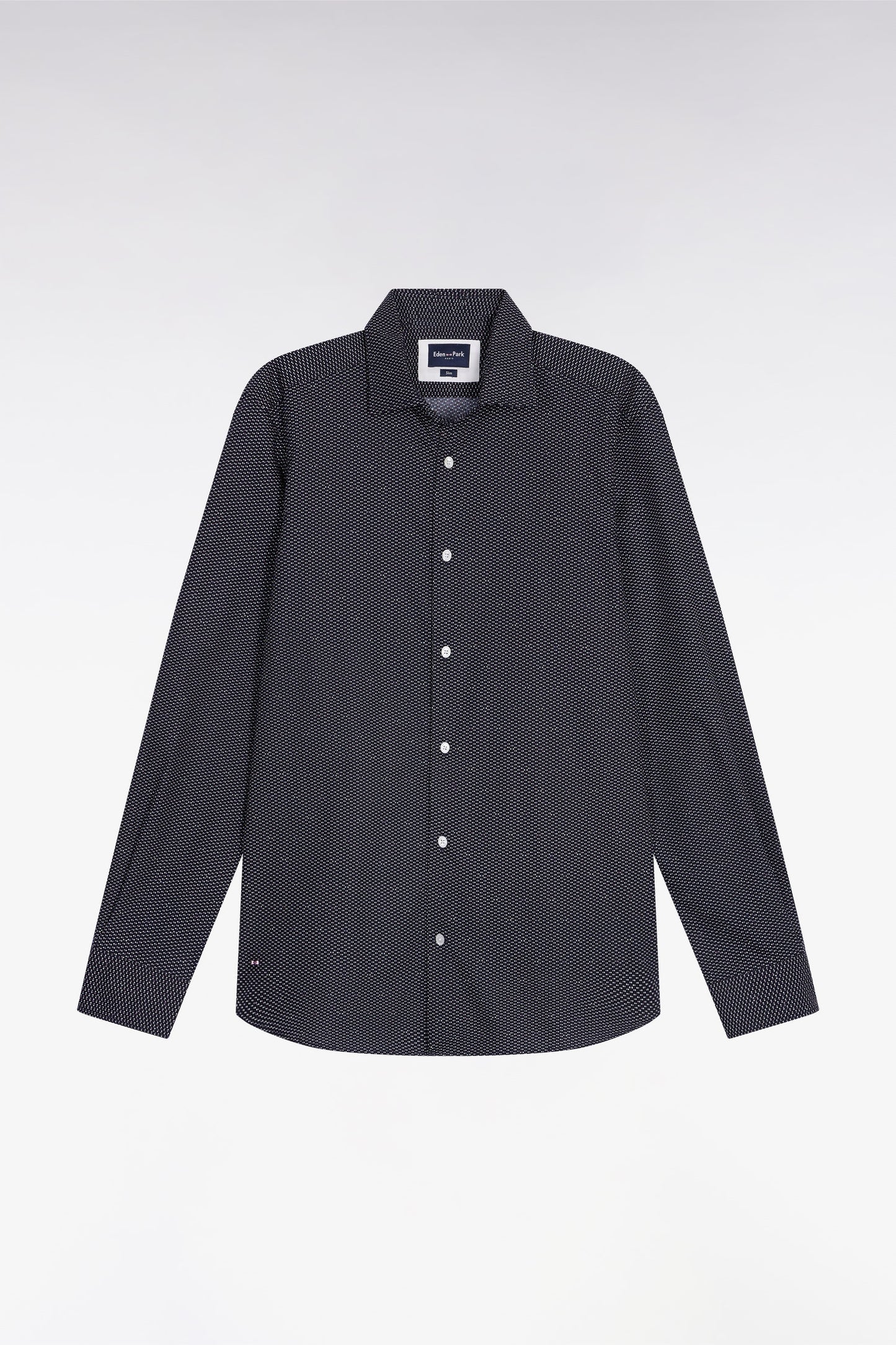 Chemise en coton à micro-motif pois rose coupe slim