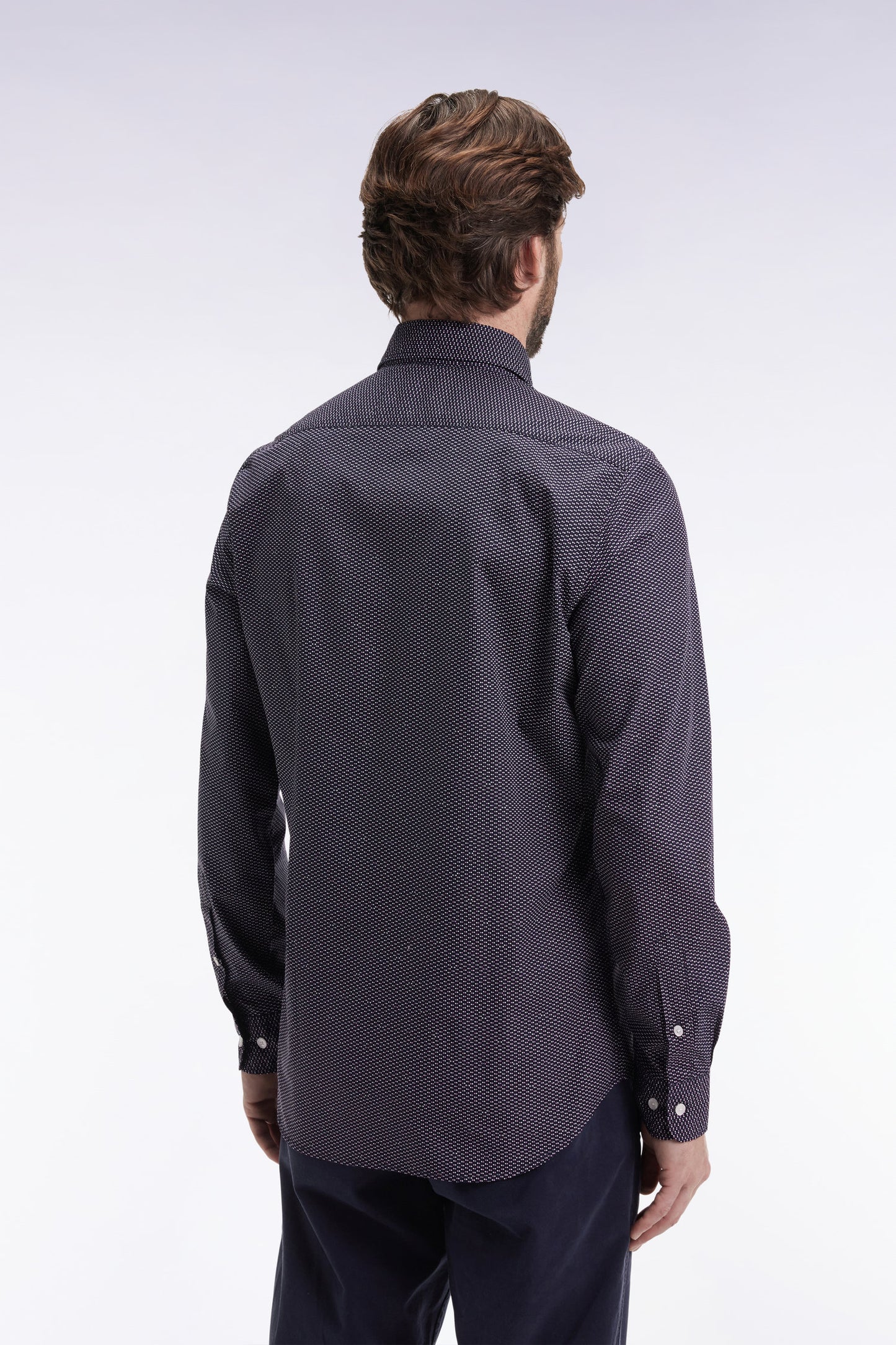 Chemise en coton à micro-motif pois rose coupe slim