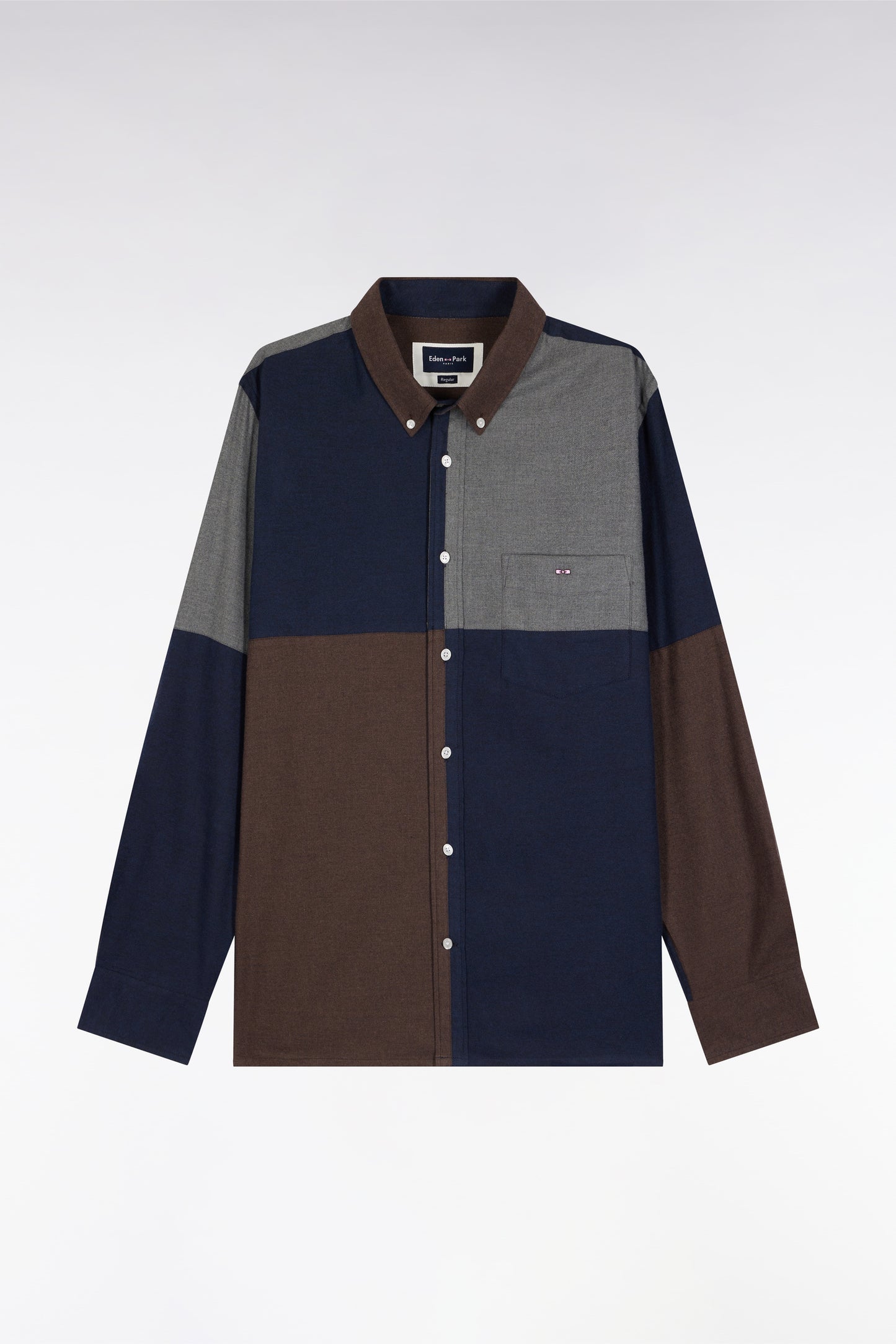 Chemise tricolore en flanelle de coton marine coupe droite