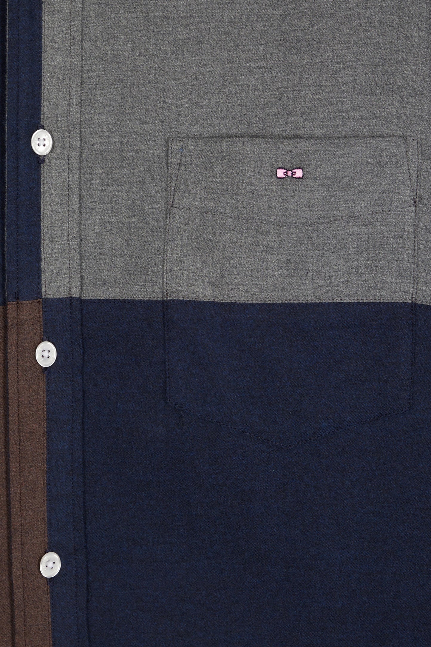 Chemise tricolore en flanelle de coton marine coupe droite