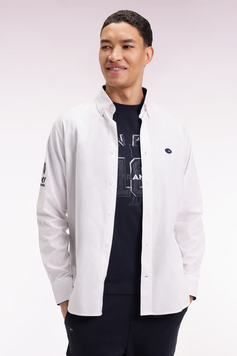 Chemise en coton blanc broderie XV de France coupe droite - Image 3