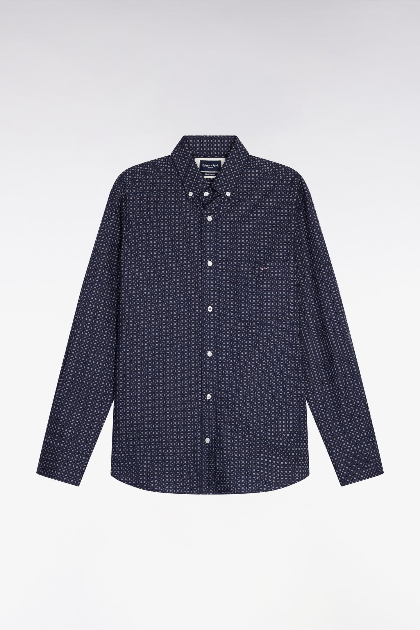Straight-cut cotton shirt with navy micropatterns