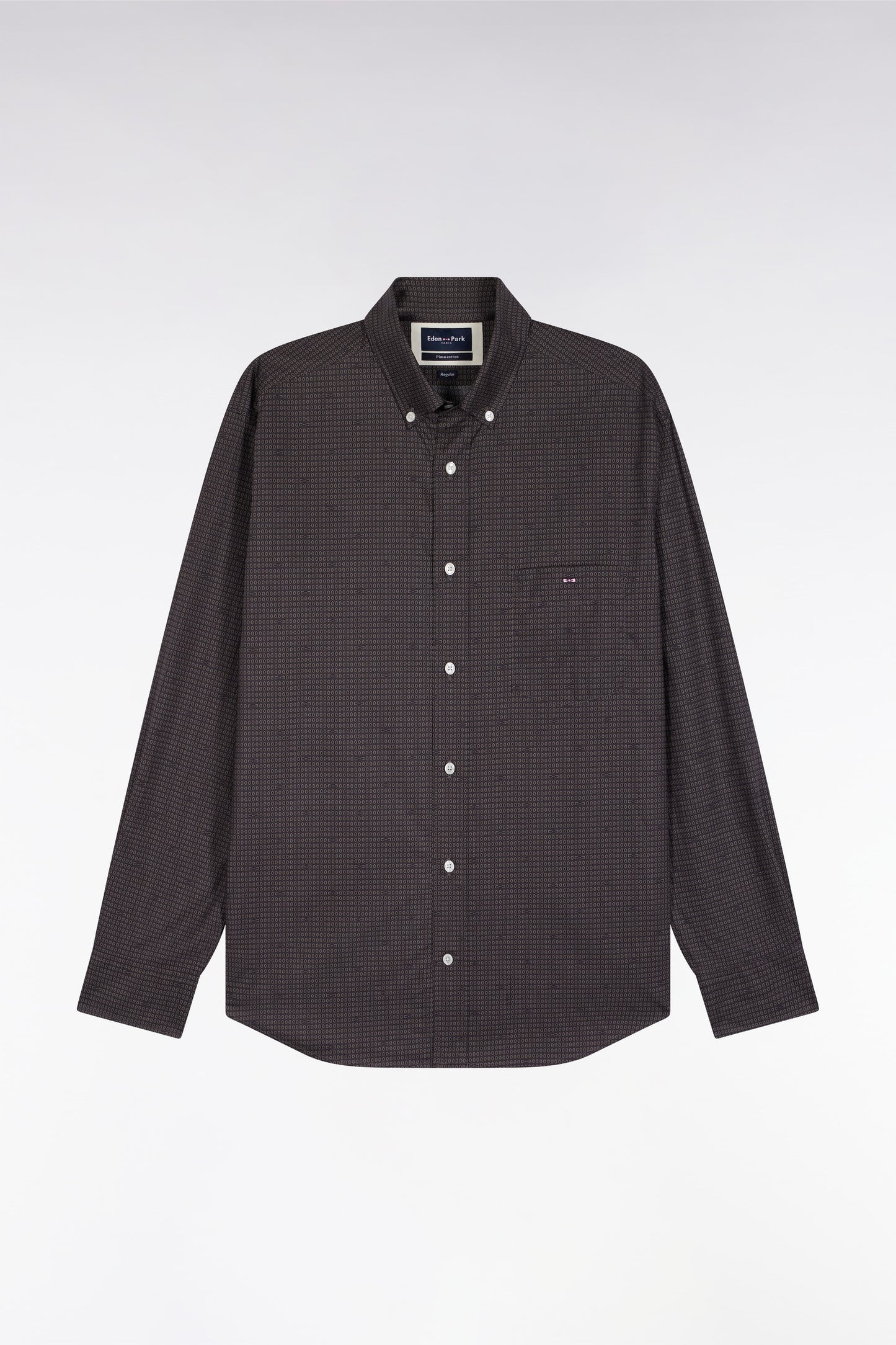 Brown Pima cotton shirt with micro-patterns, straight cut
