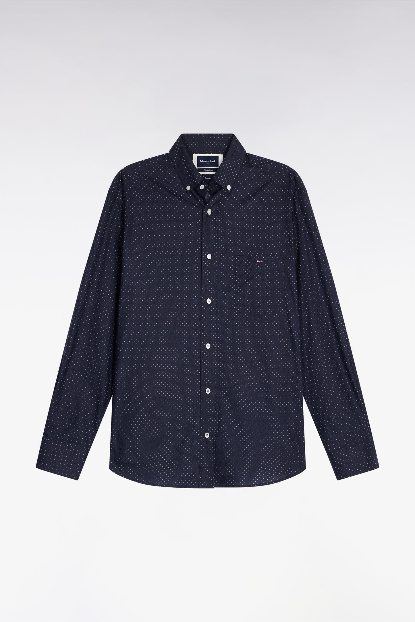 Navy Pima cotton shirt with micro-polka dots, straight cut
