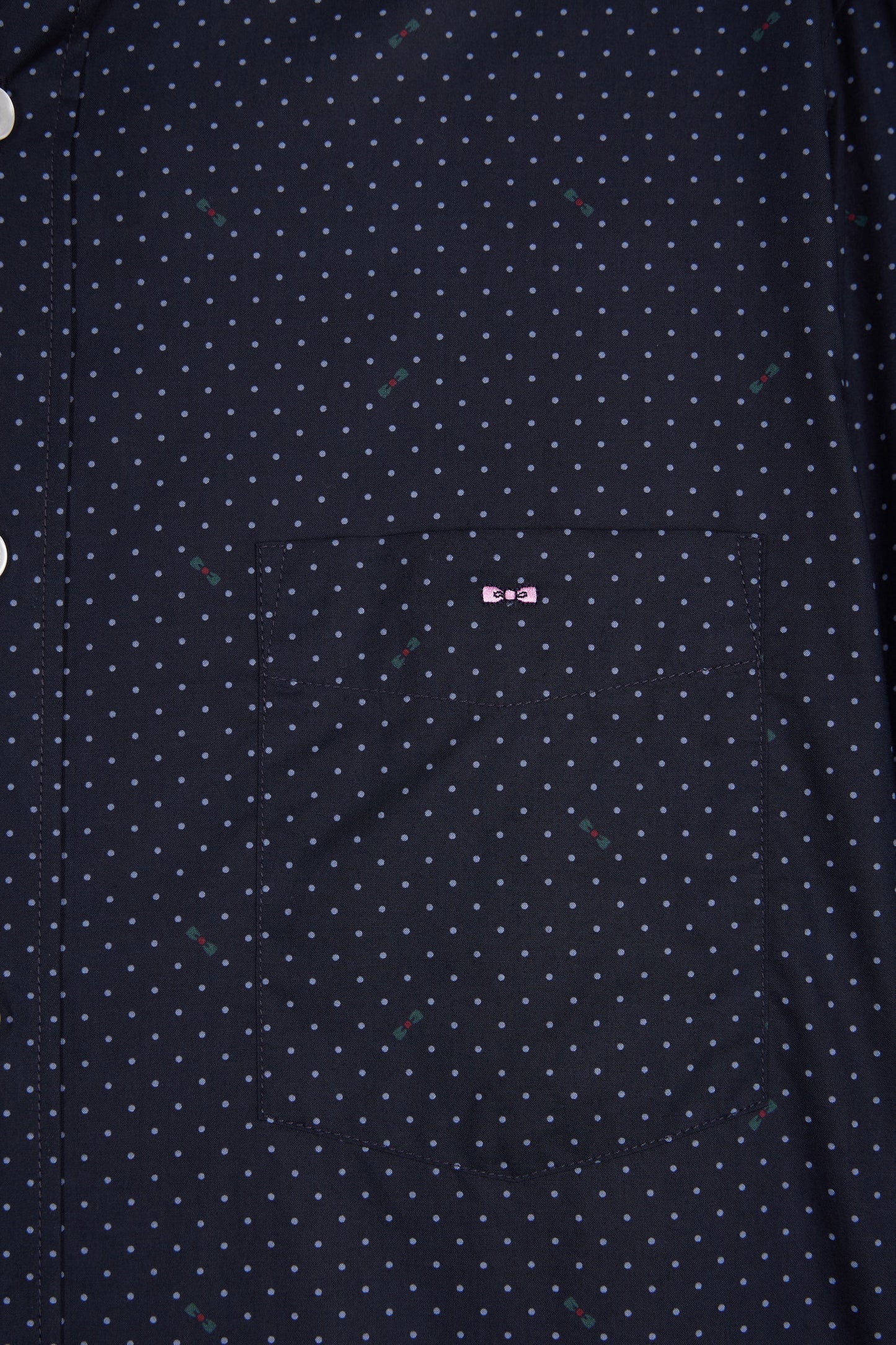 Navy Pima cotton shirt with micro-polka dots, straight cut