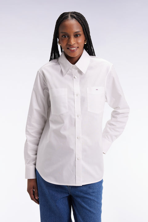 Relaxed fit shirt in white cotton poplin - Image 1