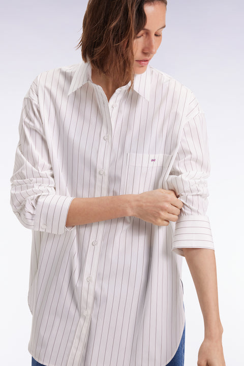 Chemise en popeline de coton blanche à rayures tennis coupe oversized - Image 1
