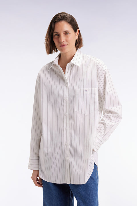 Chemise en popeline de coton blanche à rayures tennis coupe oversized - Image 3