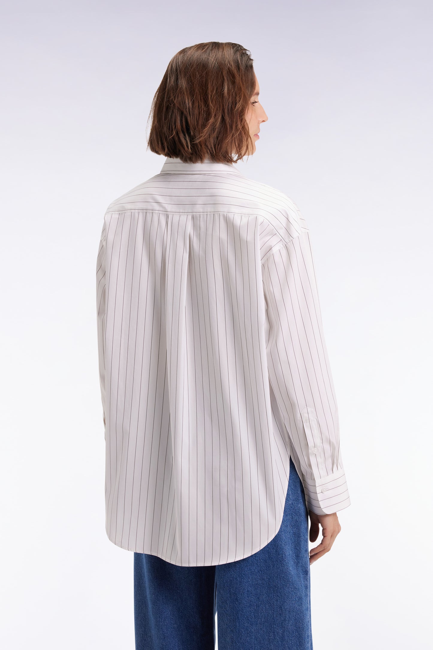 Chemise en popeline de coton blanche à rayures tennis coupe oversized