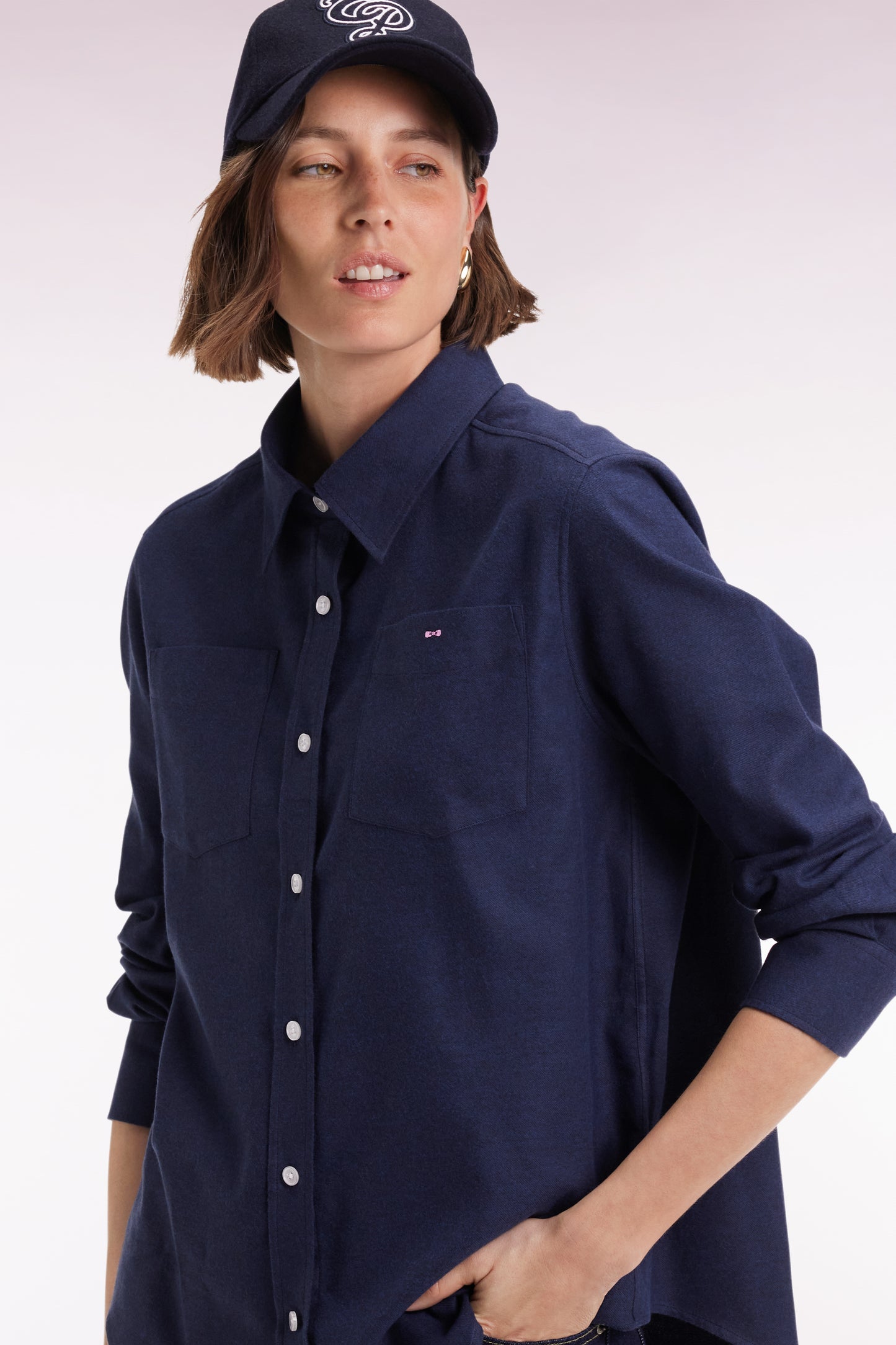Chemise en popeline de coton marine coupe Relaxed
