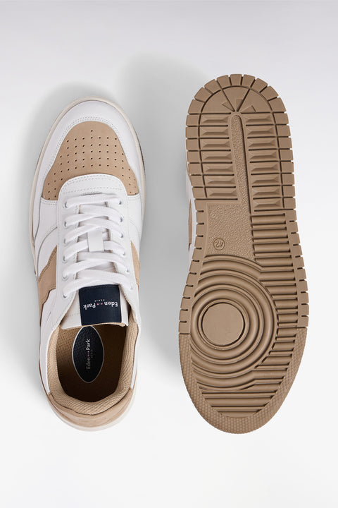 Two-tone leather and suede sneakers in beige and white - Image 2