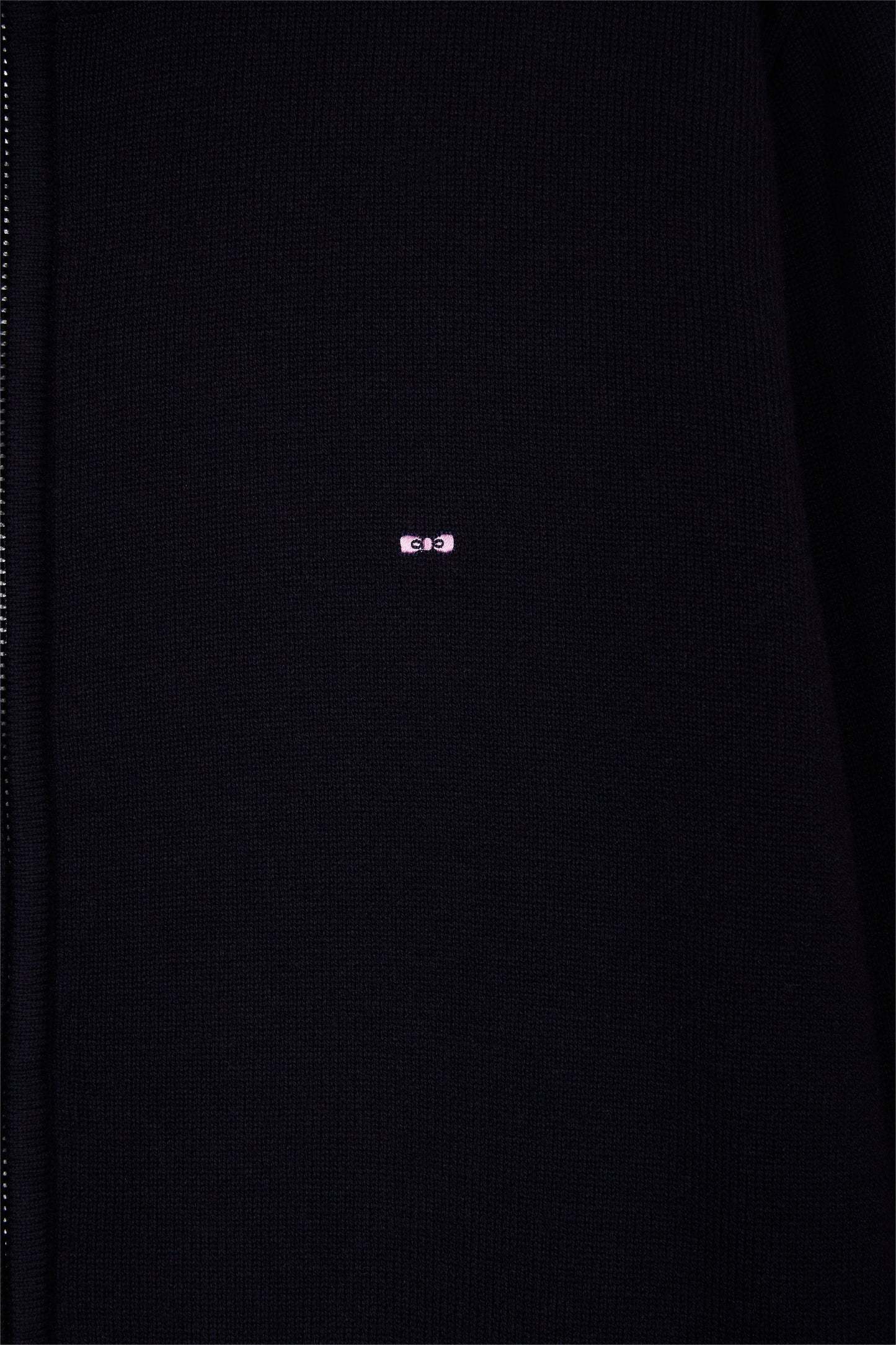 Zipped cardigan in wool and navy cotton, straight cut