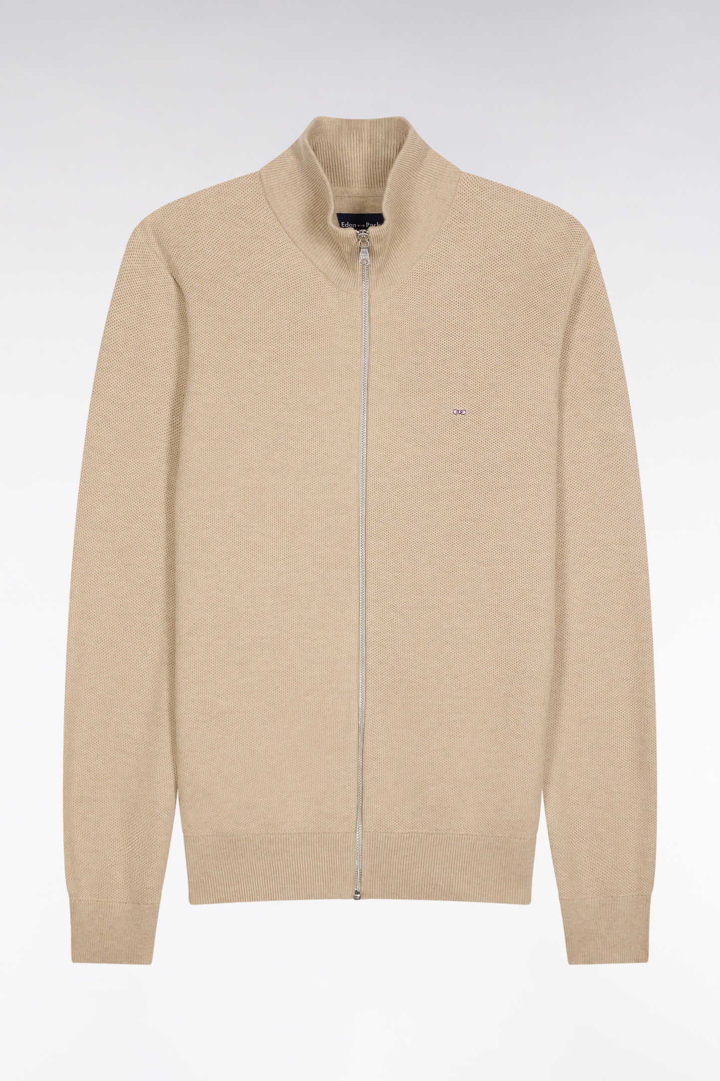 Camel wool and cotton zipped cardigan, straight cut