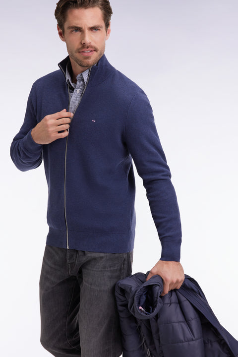 Cardigan en coton nid d'abeille marine coupe droite - Image 1