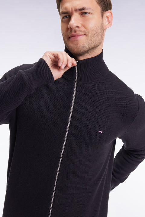 Cardigan en coton nid d'abeille noir coupe droite - Image 1