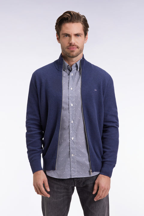 Cardigan en coton nid d'abeille marine coupe droite - Image 3