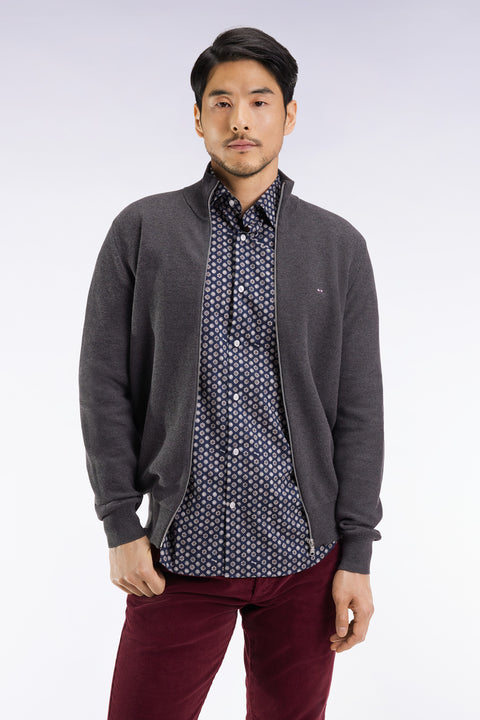Cardigan en coton nid d'abeille gris coupe droite - Image 3